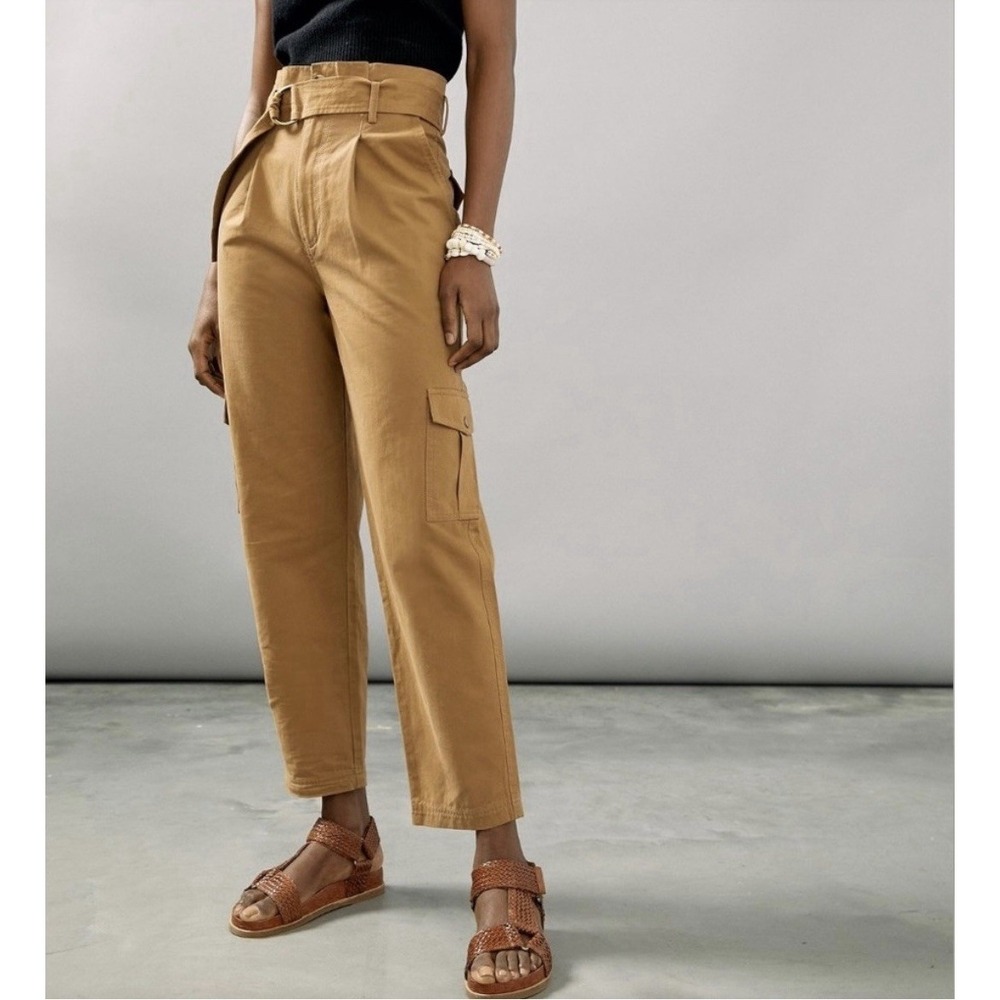 Anthropologie Jessy B Colman Paperbag Pants Belted Size Small Rust Cargo Ruffle